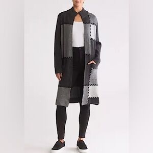 Joseph A Patchwork Open‎ Front Cardigan Charcoal Knit Sweater, Size L, NWT